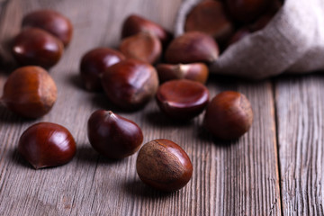 chestnuts on the old wooden table