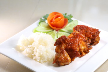 fried chicken and sticky rice, thai food