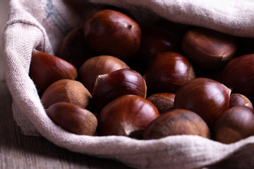 chestnuts on the old wooden table