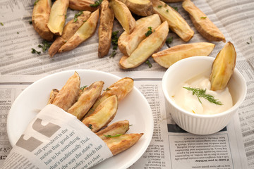 fries french mayonnaise herb still life