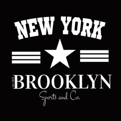Varsity New york Brooklyn college university division team sport baseball label typography, t-shirt graphics for apparel