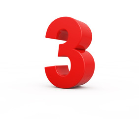 Fototapeta premium red number 3, 3d illustration.