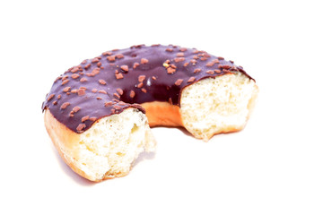 Half donut with chocolate isolated on white