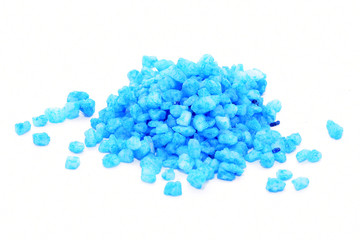 Blue bath salt isolated on white