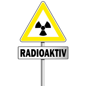 Atom Zeichen Schild mit Hinweisschild Radioaktiv