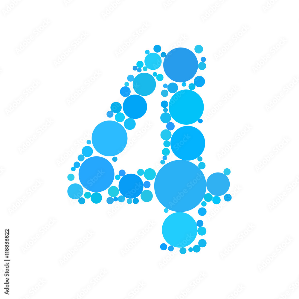 Poster Number 4 made from dots. Circle fill effect. Vector illustration.