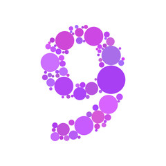 Number 9 made from dots. Circle fill effect. Vector illustration.