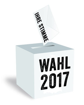 Wahlurne mit Bundestagswahl 2017 Kreuz