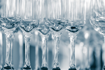 Empty wine glasses in a bar