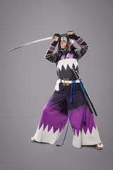 Japanese samurai with katana sword