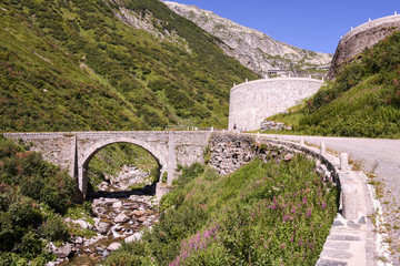 Fototapeta premium Old road which leads to St. Gotthard pass