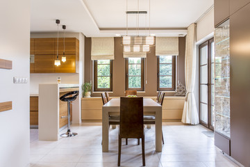 Cavernous and warm kitchen in a modern villa