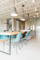 Concrete, metal and glass used in a modern interior's decor