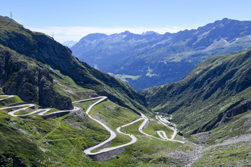 Fototapeta na wymiar Old road which leads to St. Gotthard pass