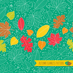 Autumn seamless pattern with seeds and leaves