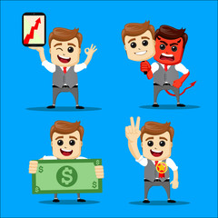 Set of businessman. Vector cartoon illustration -  . Running happy manager character.     in various poses.