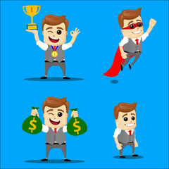 Set of businessman. Vector cartoon illustration -  . Running happy manager character.     in various poses.