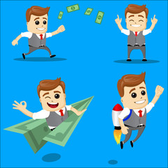 Set of businessman. Vector cartoon illustration -  . Running happy manager character.     in various poses.