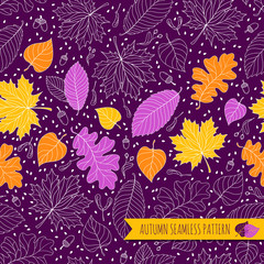 Autumn seamless pattern with seeds and leaves