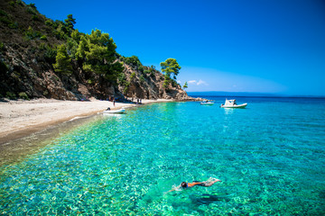 Beautiful Robinson beach on the east coast of Sithonia, Halkidik