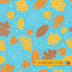 Autumn seamless pattern with seeds and leaves