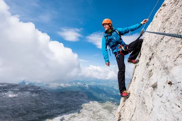 Crédence de cuisine en verre imprimé Dolomites Via ferrata climbing