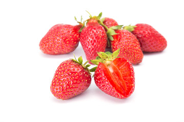 Ripe red strawberries on a white background