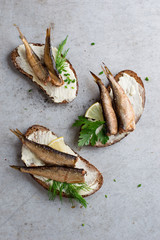 Sandwiches with sprats or sardines