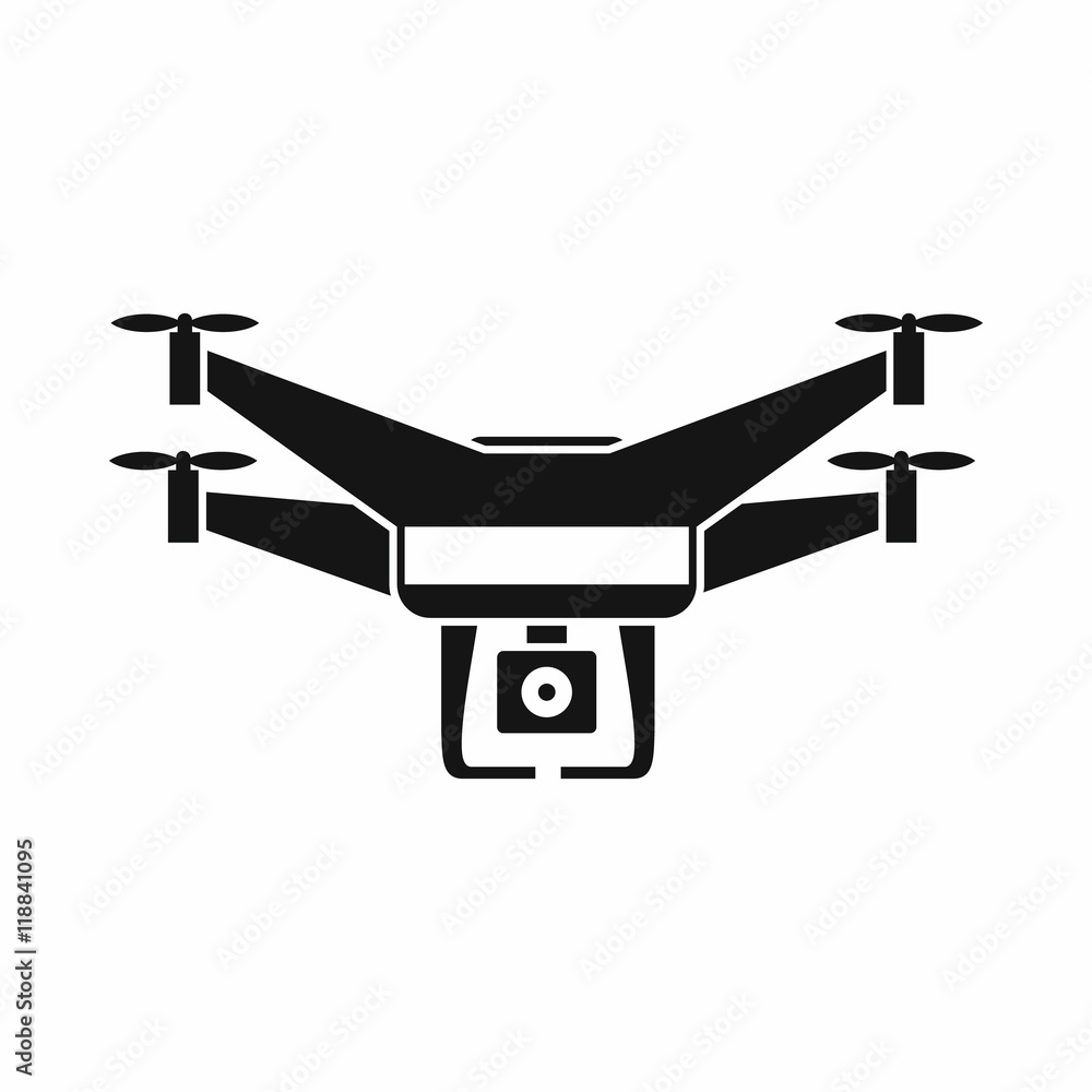 Poster drone video camera icon in simple style isolated on white background
