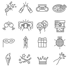Party icons set. Celebration collection. Thin line design