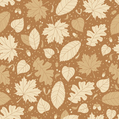Autumn seamless pattern with seeds and leaves