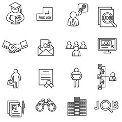 Job search icons set. Human resource collection. Thin line design