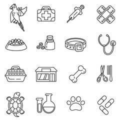 Veterinary clinic icon set. Pet services collection. Thin line design