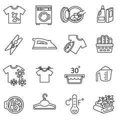 laundry theme icons set. Housework collection. Thin line design