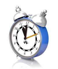 Alarm clock old style on a white background (3D rendering).