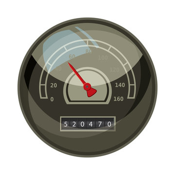 Speedometer with red arrow for car icon in cartoon style isolated on white background. Speed measurement symbol