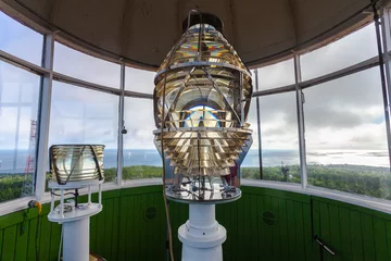 Papier Peint photo Phare Lighthouse glass lamp and view on the sea