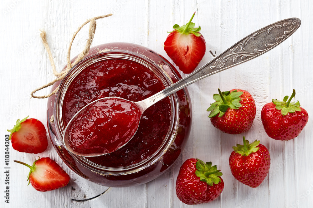 Wall mural Jar of strawberry jam