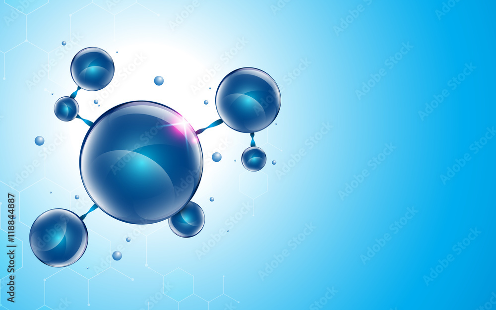 Poster abstract atomic molecular structure design blue sphere connect background