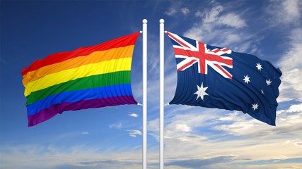 3d rendering gay flag with Australia flag