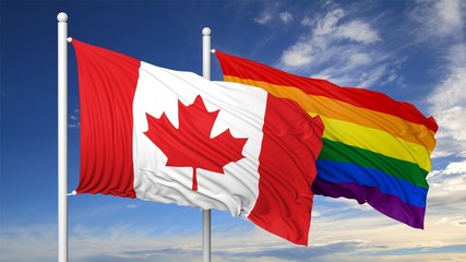 3d rendering gay flag with Canada flag