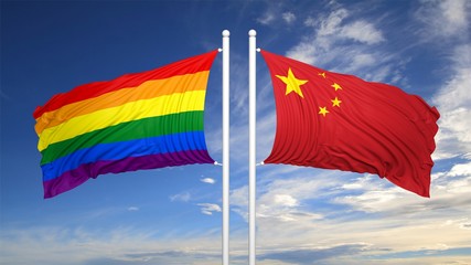 3d rendering gay flag with China flag