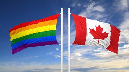 3d rendering gay flag with Canada flag