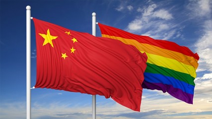 3d rendering gay flag with China flag