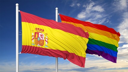 3d rendering gay flag with Spain flag