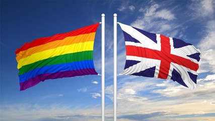 3d rendering gay flag with UK flag