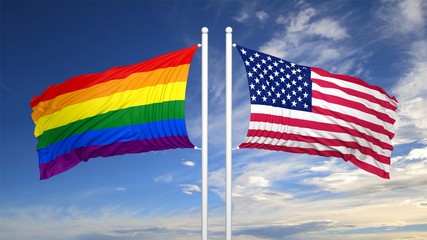 3d rendering gay flag with USA flag
