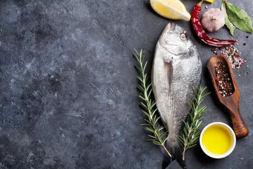 Photo sur Aluminium Poisson Ingrédients de cuisson du poisson cru