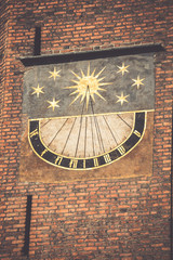 Medieval sundial on the wall of the St Mary, Gdansk, Poland