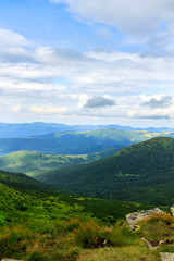 Picturesque Carpathian mountains landscape, view from the height, Chornogora ridge, Ukraine.